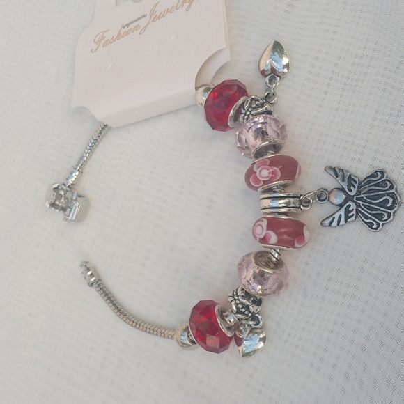 Angel w hearts Charm Bracelet Glass Beads Red & Pink New Christmas - Picture 6 of 8